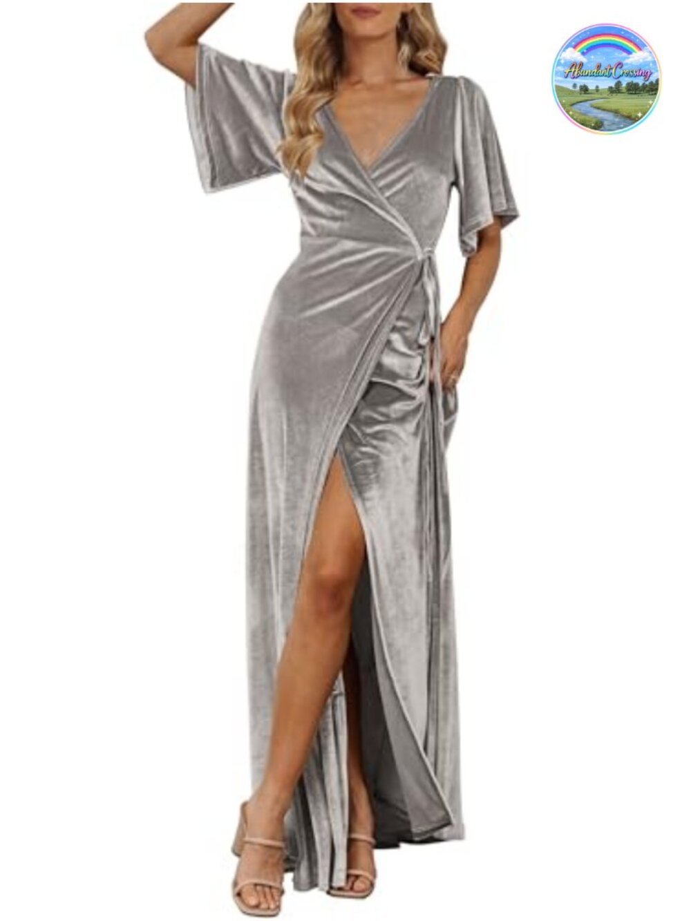 Velvet Wrap V Neck Long Sleeve Maxi Dress Formal Wedding Guest Cocktail